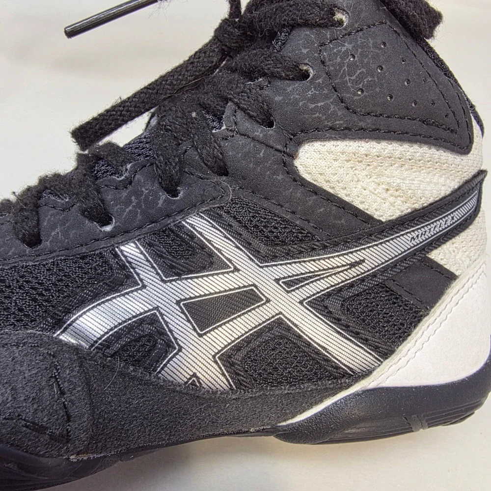 Asics Matflex 6 Wrestling Shoes Kids Size K12 Black White Silver 1084A007 Exc